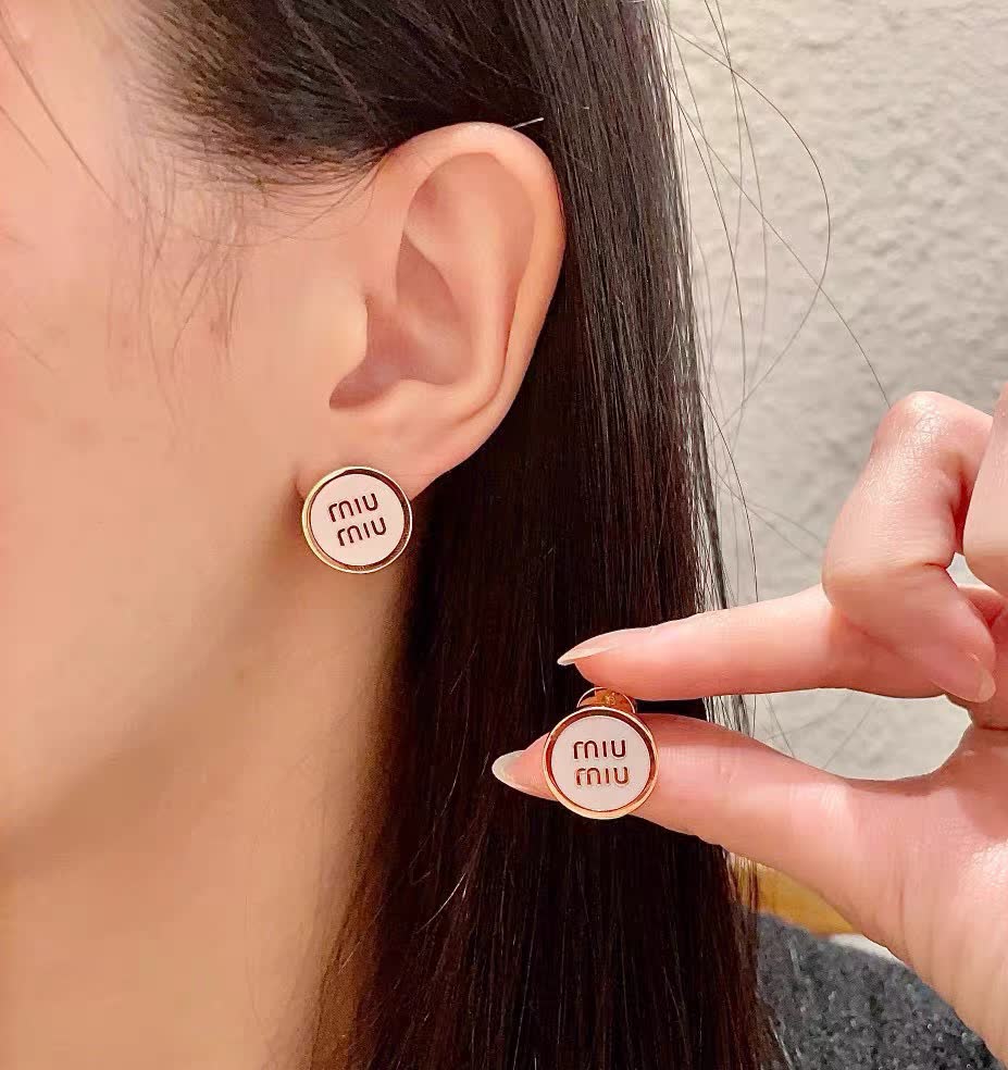 Miu Miu Earrings - Gold Tone with White Enamel